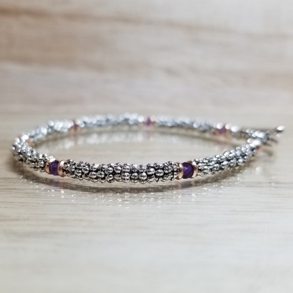 Beaded Amethyst & Rose Gold Gemstone Bracelet - Picture 2 of 6